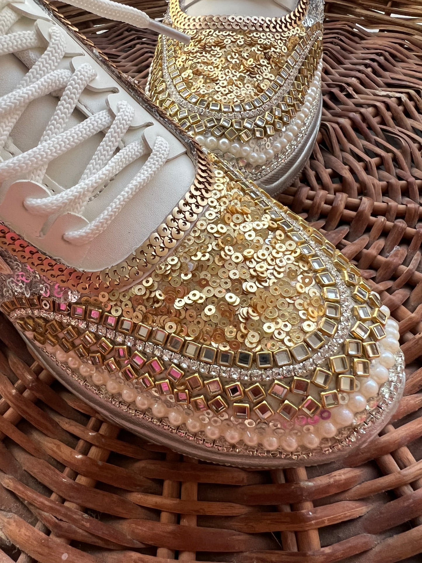 FUNKY N TRENDY dual color gold and silver sequine work sneakers for brides / bridesmaids/ gold sneakers / silver sneakers / gold shoes / silver shoes
