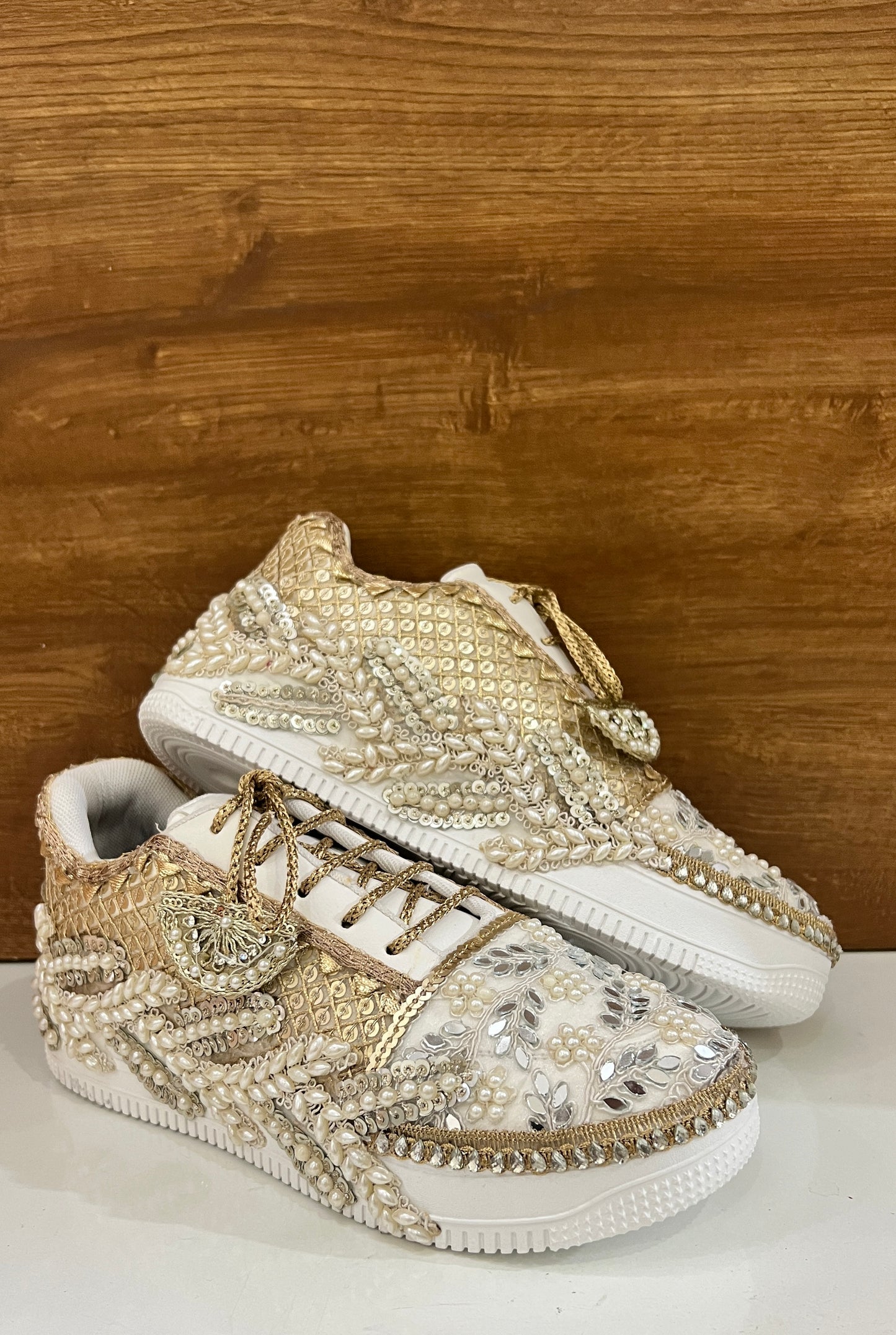 Funky N Trendy ivory / off white embroidery work bridal sneakers/ bridesmaid sneaker / hancrafted sneakers / gold sneakers / golden sneakers/ white sneakers / white shoes
