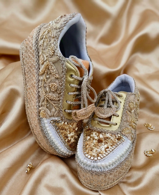 Golden Pearl Bridal Sneakers for Bride | Comfortable Wedding Shoes India | Funky N Trendy