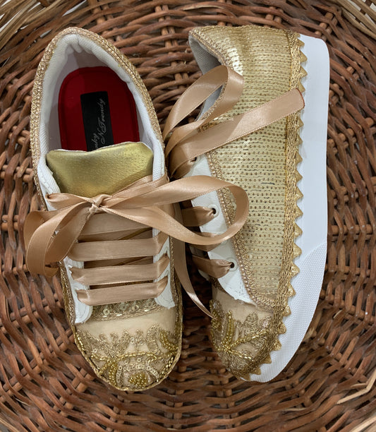 Funky N Trendy golden embroidery work bridal sneakers/ bridesmaid sneaker / golden sneakers/ gold sneakers / gold shoes