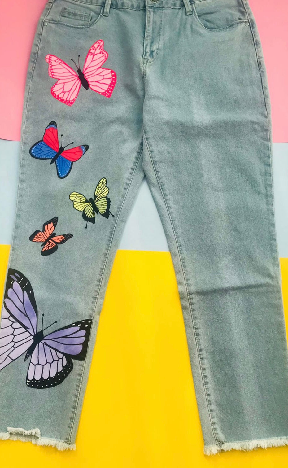 Funky N Trendy hand painted butterfly theme denim jeans for women