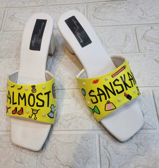 FUNKY N TRENDY hand crafted painted flats / handpainted flats / quirky flats/almost sanskari flats / yellow flats /slids / haldi theme flats