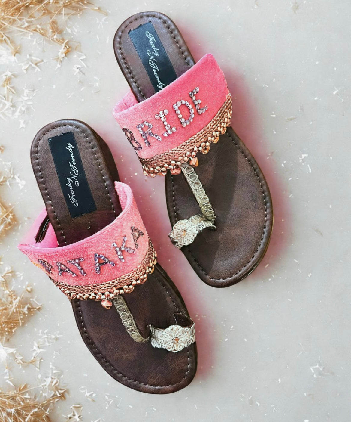 FUNKY N TRENDY Pataka Dulhan Heel Kolhapuri/ pataka dulhan heels/ pink heels/ pink kolhapuris/ heels for haldi ceremony/ haldi footwear