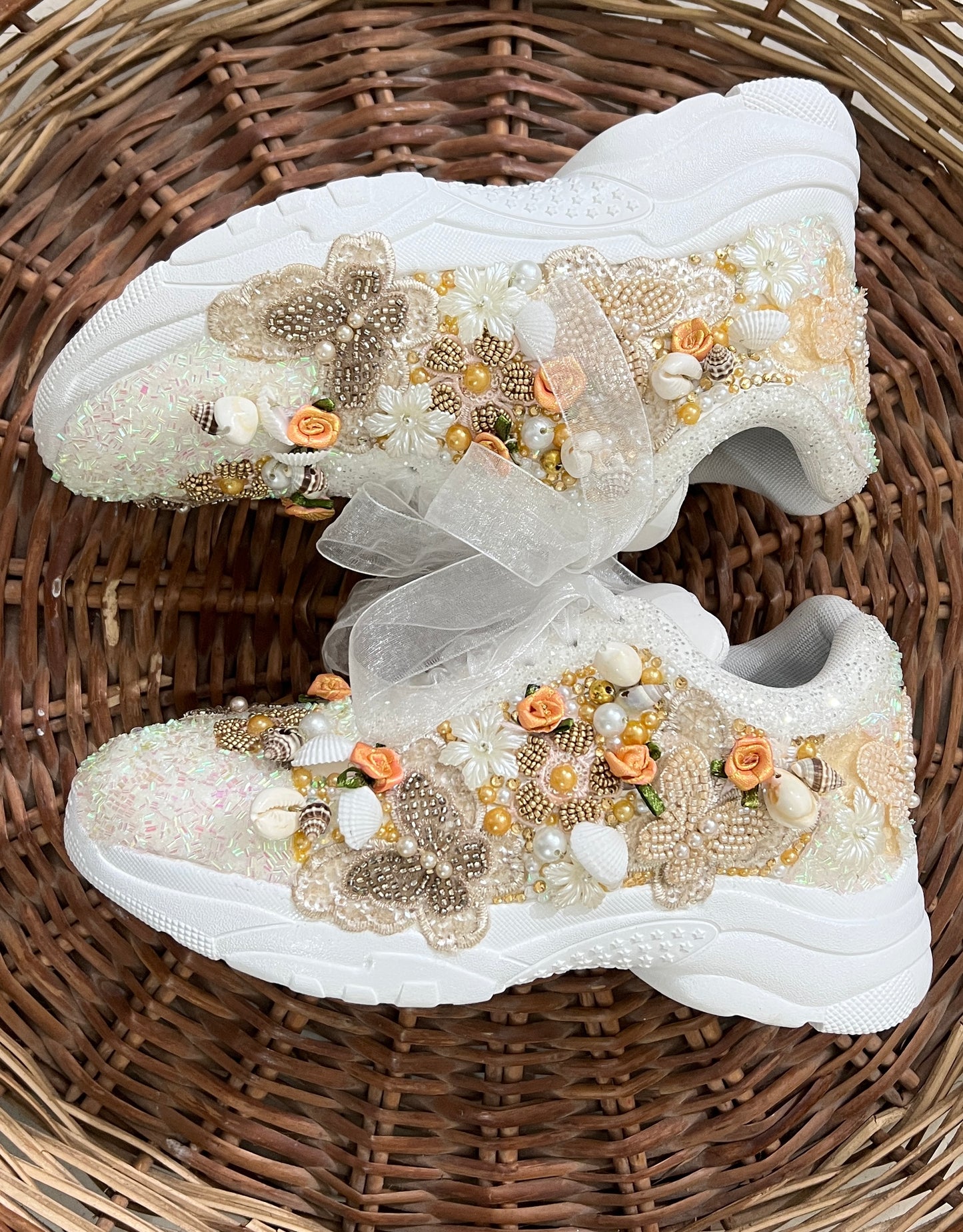 FUNKY N TRENDY gold butterfly embroidery sneakers for brides /gold embroidered sneakers/ handcrafted sneakers/ butterfly sneakers / bridal sneakers / bridesmaid sneakers/ gold and white hand work sneakers
