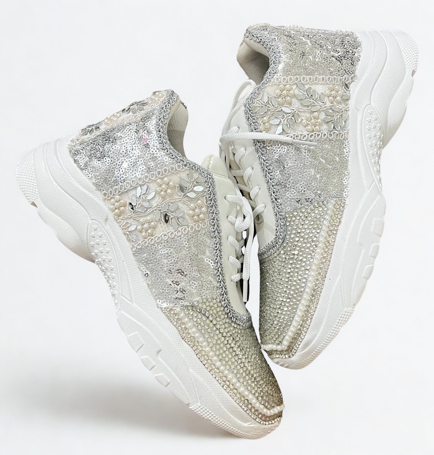 FUNKY N TRENDY rhinestone work bridal sneakers / bridesmaid sneakers/ silver sneakers / silver shoes/ rhinestone sneakers mirror shoes/ bride shoes/ embroidered shoes