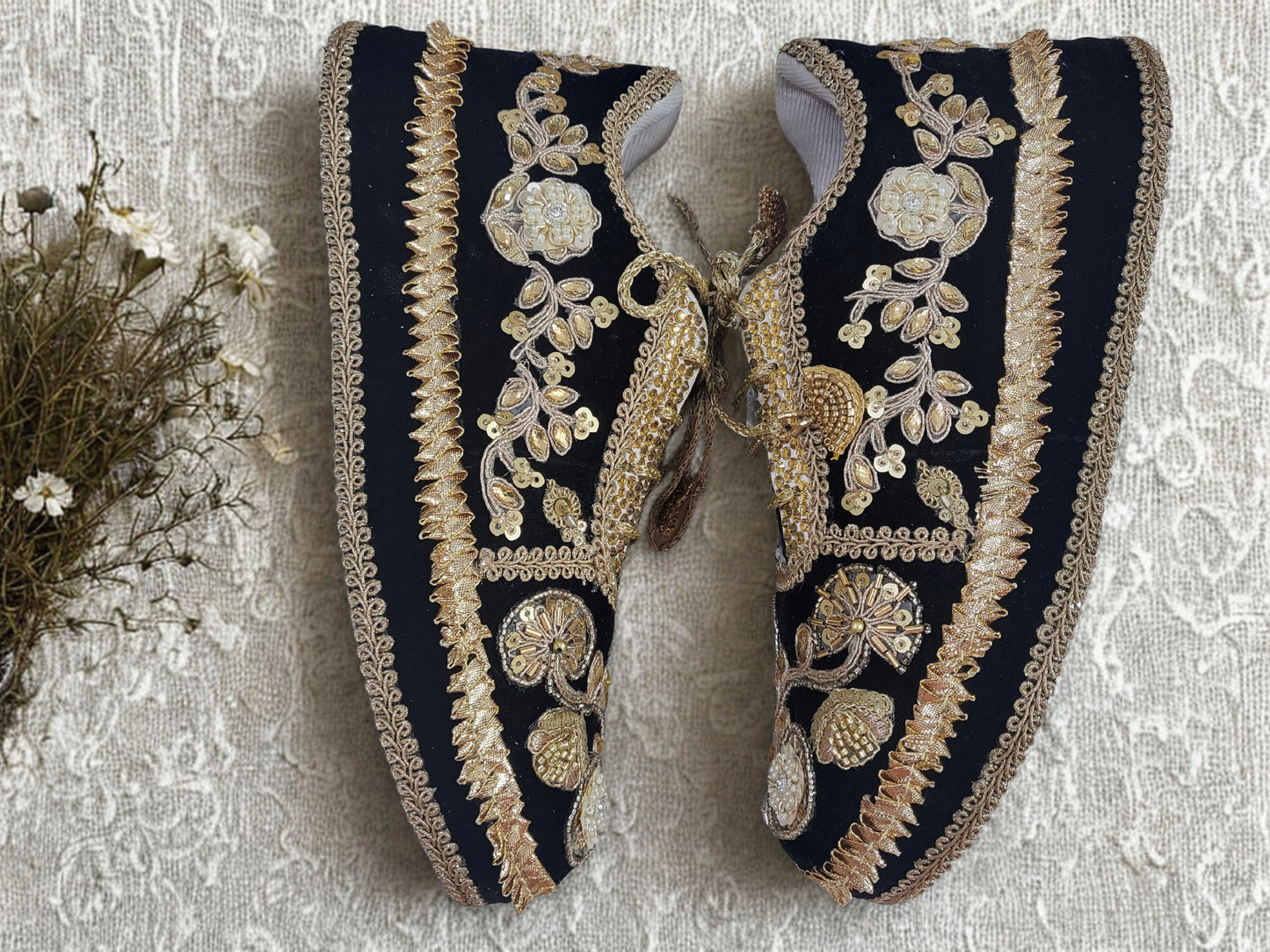 Funky N Trendy handcrafted hand embroidered cutdana work bridal sneakers/ bridesmaid sneaker / black sneakers /black boho sneakers/ black shoes/ unisex shoes / men shoes / women shoes