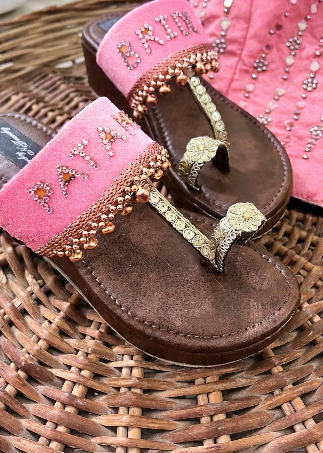 FUNKY N TRENDY Pataka Dulhan Heel Kolhapuri/ pataka dulhan heels/ pink heels/ pink kolhapuris/ heels for haldi ceremony/ haldi footwear