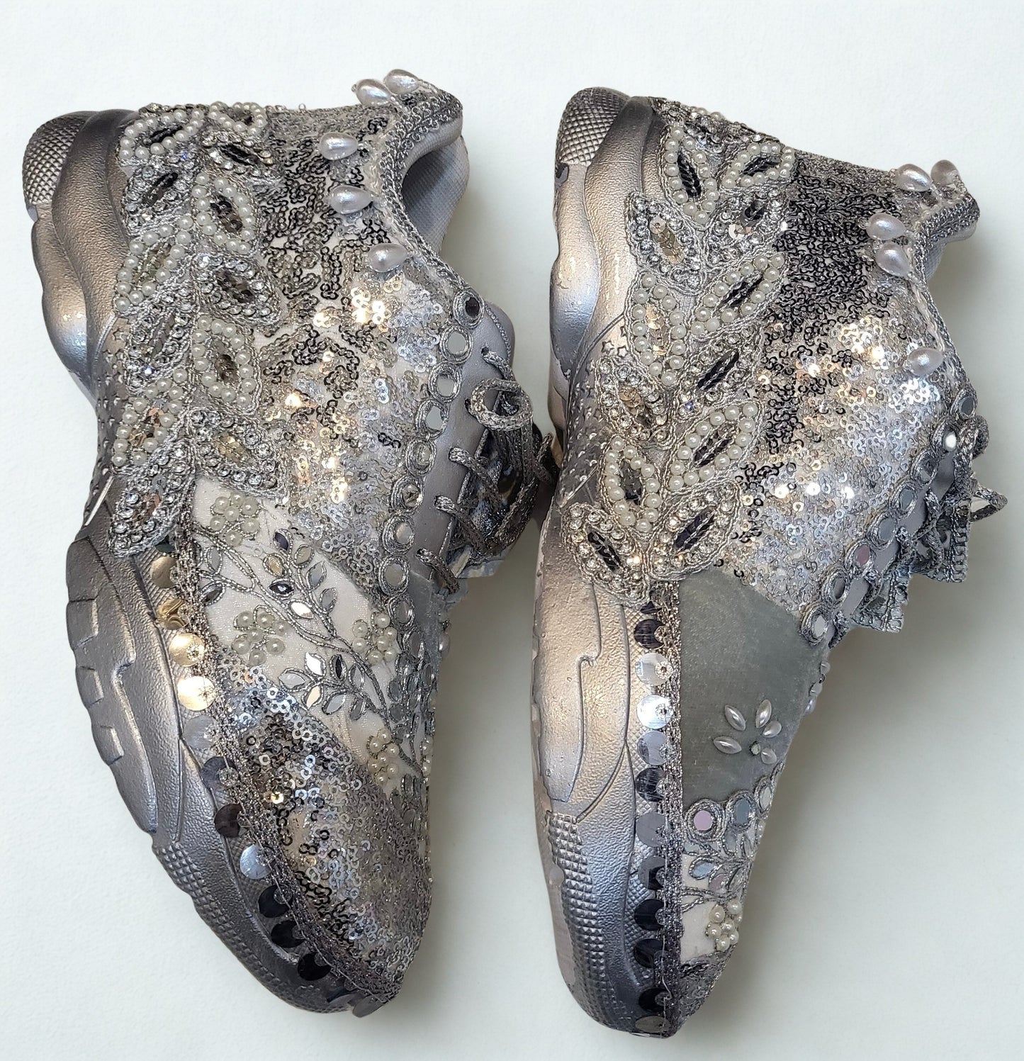 FUNKY N TRENDY hand work bridal sneakers / bridesmaid sneakers/ silver sneakers / silver shoes/mirror sneakers mirror shoes/ bride shoes