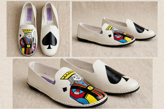 King of Spades - Hand-Painted Groom Loafers | White Edition