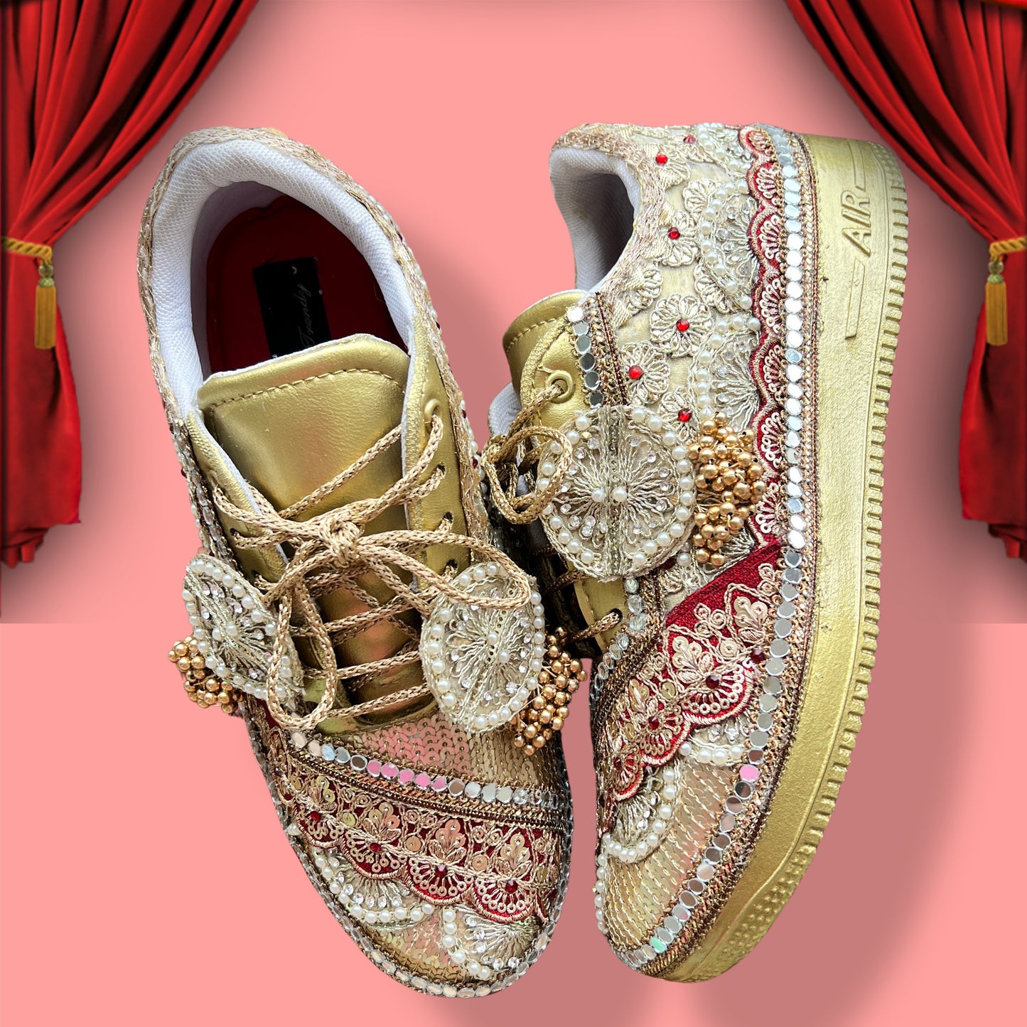 Funky N Trendy Maroon & Gold embroidery work bridal sneakers/ bridesmaid sneaker / golden sneakers/ Maroon sneakers / gold shoes