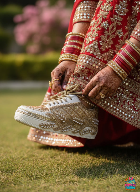 Golden Sequin Bridal Sneakers – Handcrafted Wedding Shoes for Brides | Funky N Trendy