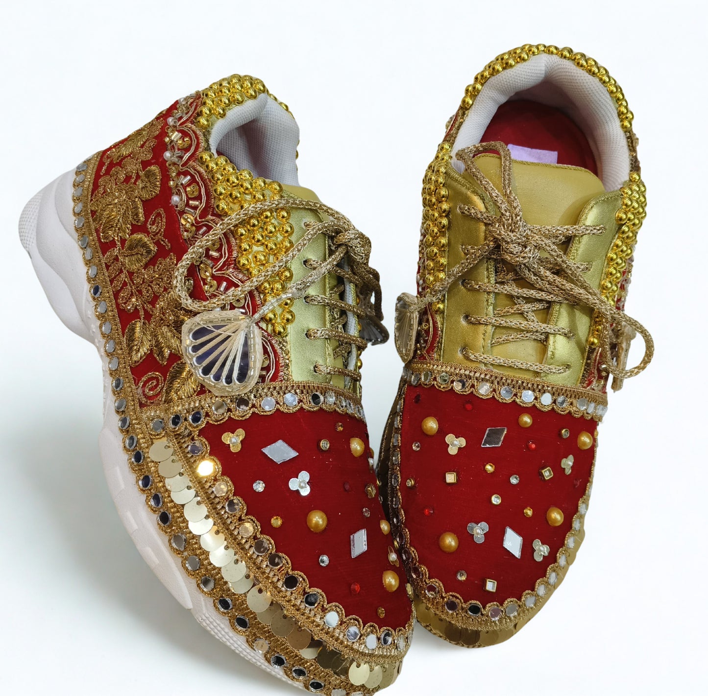 FUNKY N TRENDY red and gold bridal sneakers / bridesmaid sneakers/ golden sneakers / gold sneakers / red shoes / red bridal sneakers / embroidered shoes / embroidered sneakers