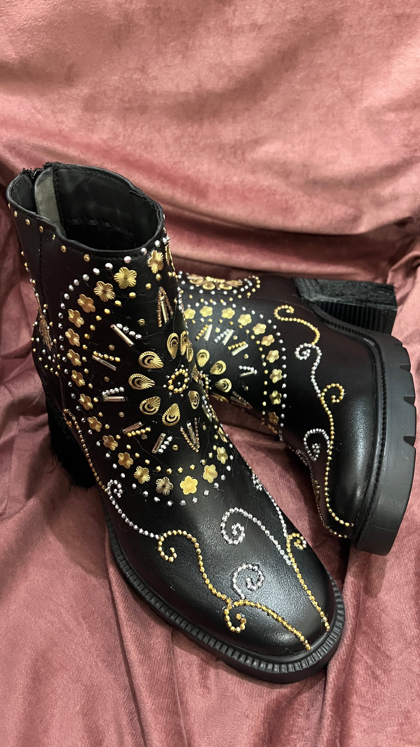 FUNKY N TRENDY Hand crafted embroidered black boots for brides / bridesmaids/ black boots / boots / embroidered boots/ handcrafted boots / hand crafted bridal sneakers