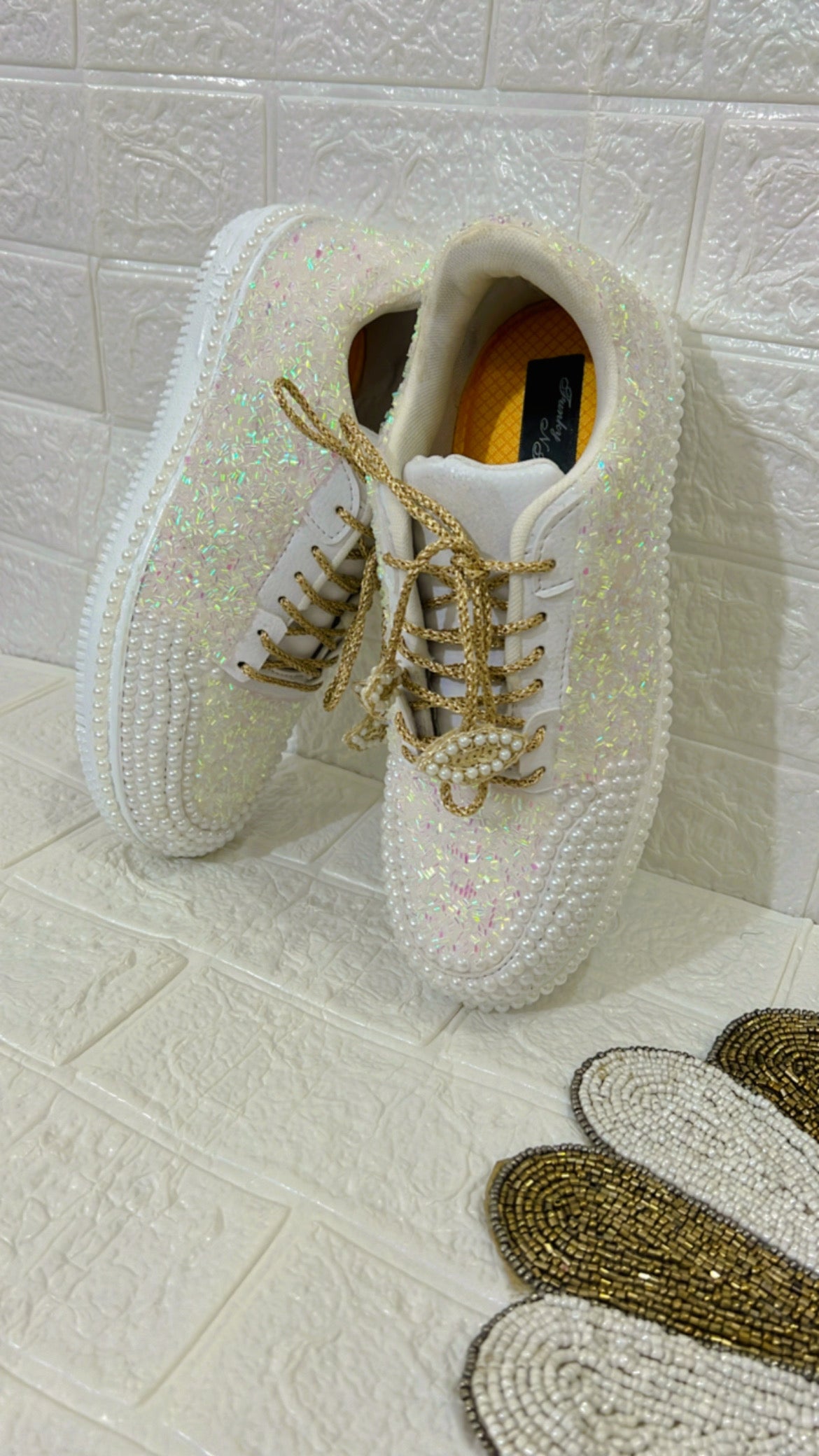 FUNKY N TRENDY ivory white golden sneakers / ivory sneakers / gold sneakers / white sneakers / bridal sneakers
