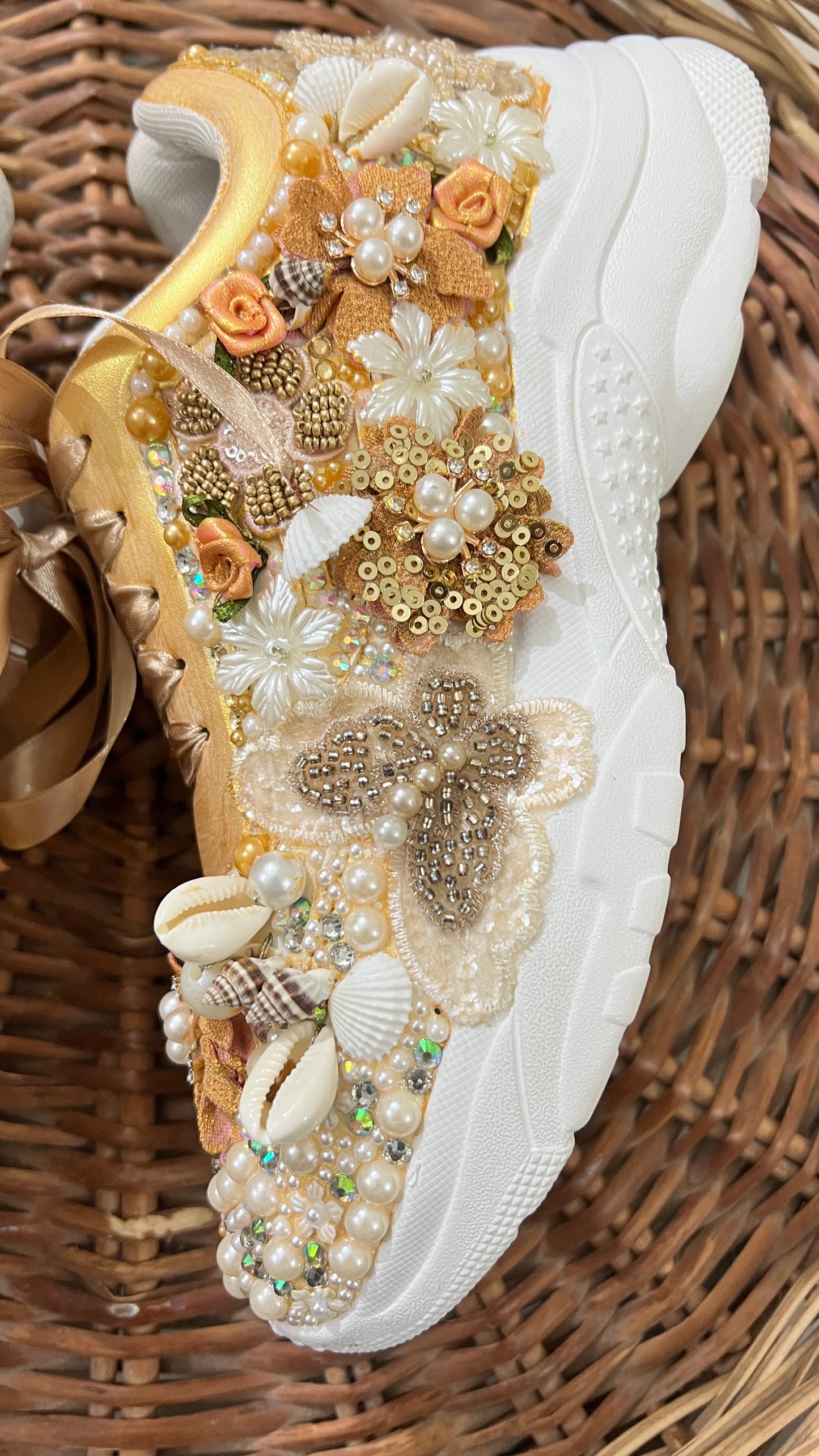 FUNKY N TRENDY gold butterfly embroidery sneakers for brides /gold embroidered sneakers/ handcrafted sneakers/ butterfly sneakers / bridal sneakers / bridesmaid sneakers/ gold and white hand work sneakers