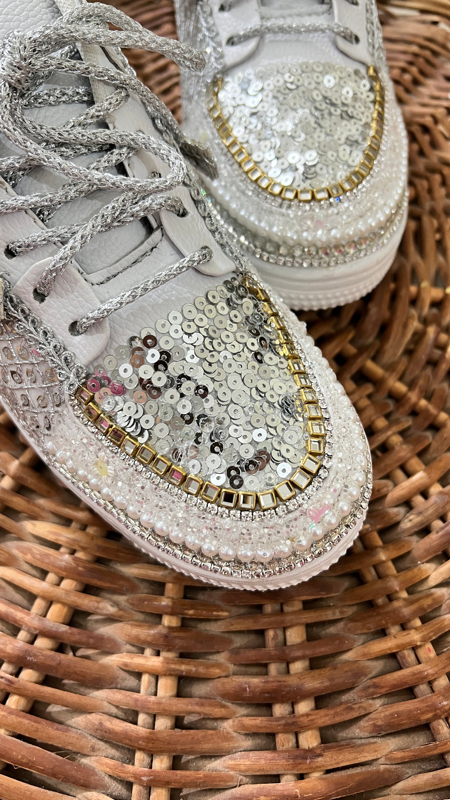 FUNKY N TRENDY hand work bridal sneakers / bridesmaid sneakers/ silver sneakers / silver shoes/mirror sneakers mirror shoes/ bride shoes/ embroidered shoes