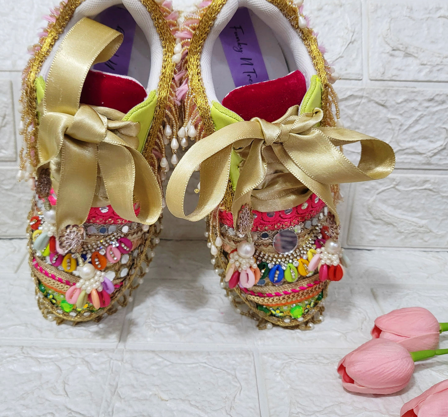 FUNKYNTRENDY multi colored hand work sneakers for brides / bridesmaids/ boho sneakers / multi color sneakers /red sneakers /pink sneakers/orange sneakers