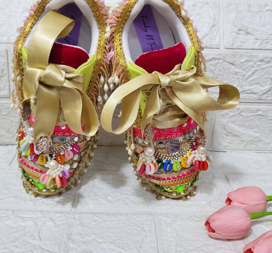 FUNKYNTRENDY multi colored hand work sneakers for brides / bridesmaids/ boho sneakers / multi color sneakers /red sneakers /pink sneakers/orange sneakers