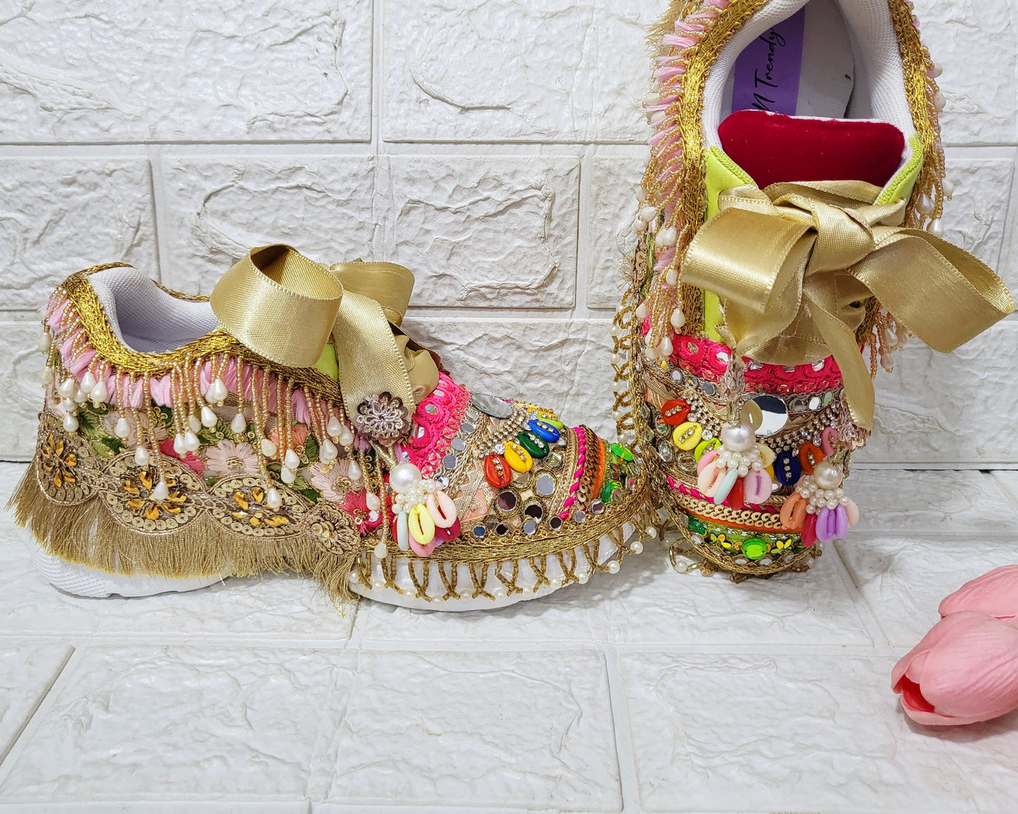 FUNKYNTRENDY multi colored hand work sneakers for brides / bridesmaids/ boho sneakers / multi color sneakers /red sneakers /pink sneakers/orange sneakers