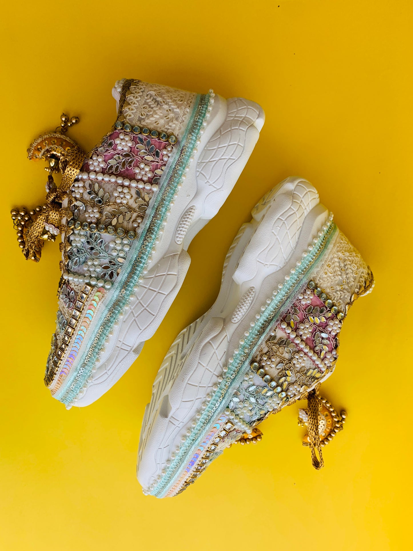 FUNKY N TRENDY hand crafted pastel bridal sneakers / gold sneakers / pastel sneakers / embroidery sneakers / sneakers for bride