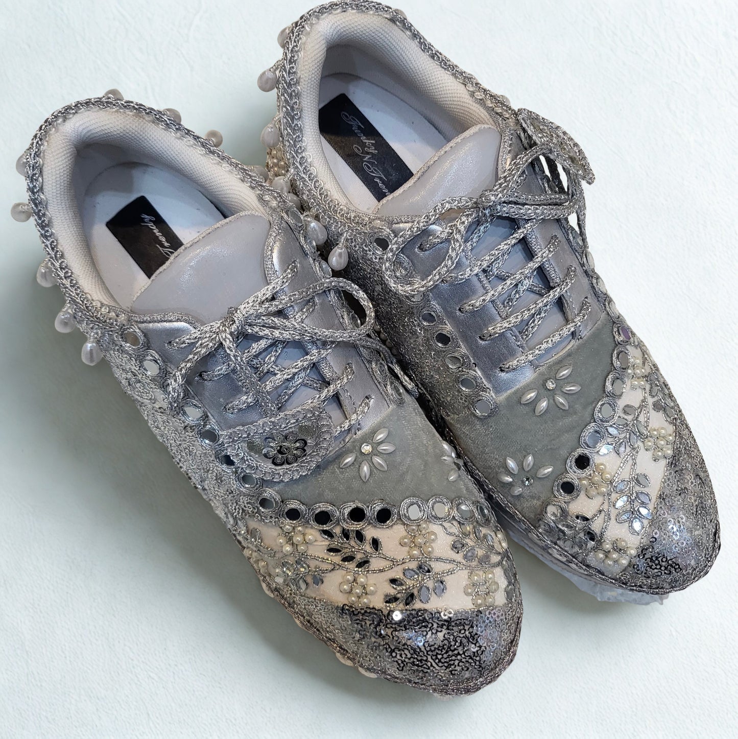 FUNKY N TRENDY hand work bridal sneakers / bridesmaid sneakers/ silver sneakers / silver shoes/mirror sneakers mirror shoes/ bride shoes