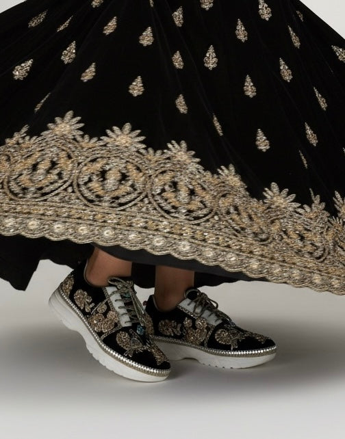 Funky N Trendy handcrafted hand embroidered cutdana work bridal sneakers/ bridesmaid sneaker / black sneakers /black boho sneakers/ black shoes/ unisex shoes / men shoes / women shoes