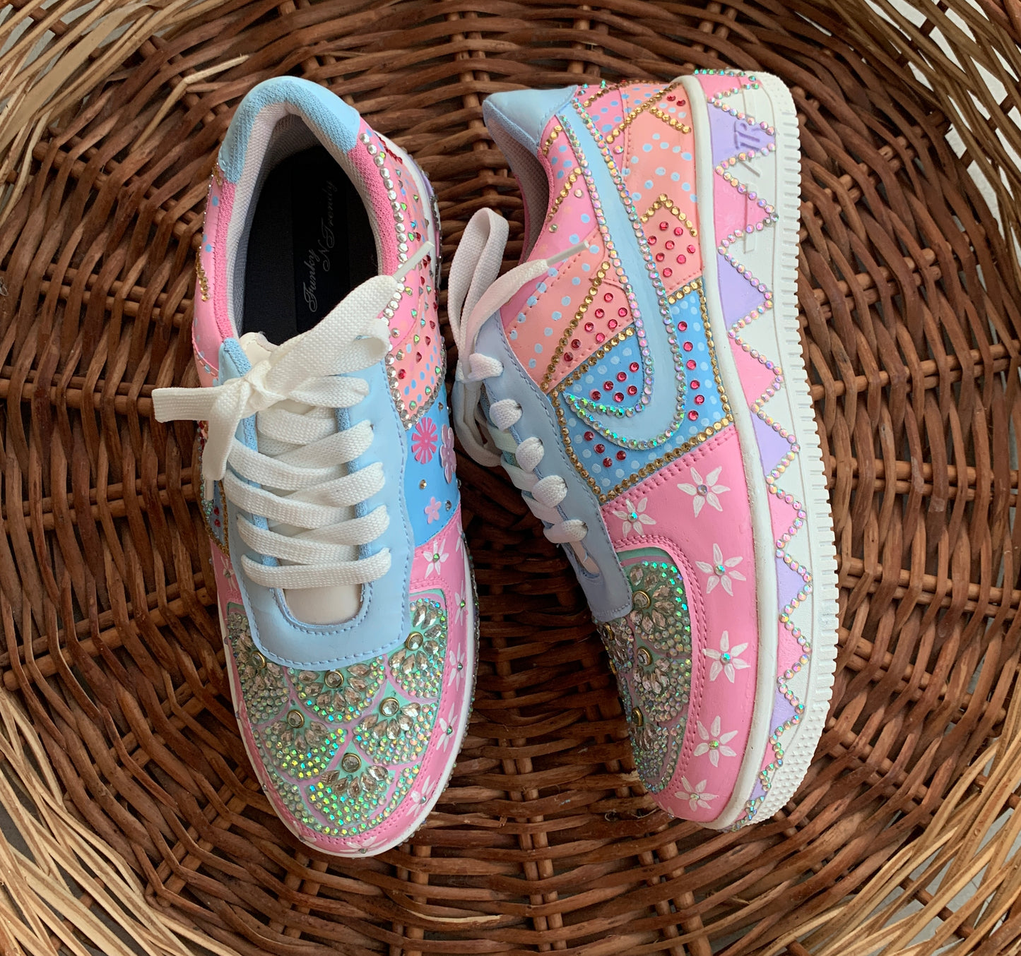 FUNKY N TRENDY pink theme hand crystalized sneakers for brides / bridesmaids/ pink sneakers / pastel sneakers / pink shoes / rhinestone work shoes