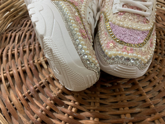 Funky N Trendy hand crafted purple theme bridal sneakers/ bridesmaid sneaker / lavender sneakers/ lavender floral theme sneakers / lavender shoes