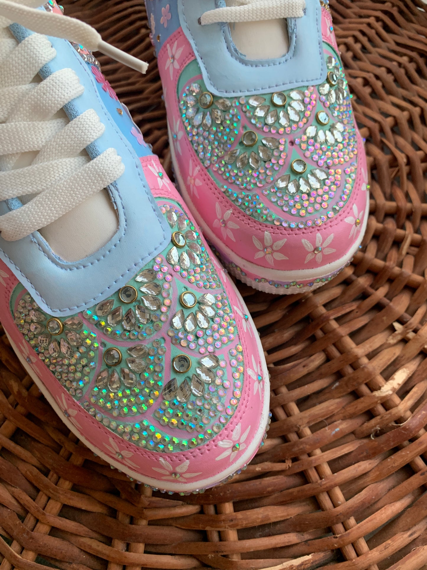 FUNKY N TRENDY pink theme hand crystalized sneakers for brides / bridesmaids/ pink sneakers / pastel sneakers / pink shoes / rhinestone work shoes