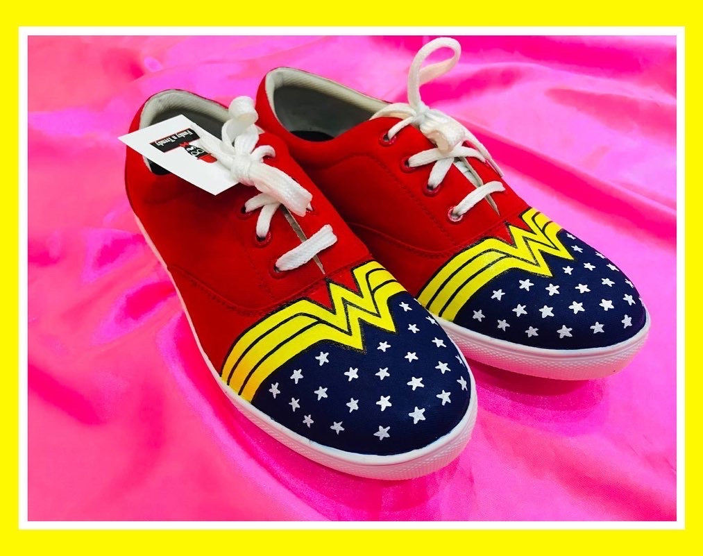 Funky N Trendy hand painted water resistant red shoes/ shoes / blue shoes / funky shoes