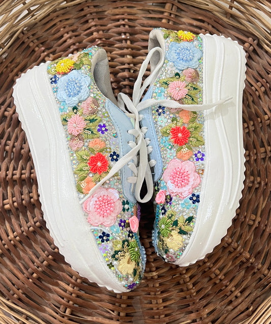 FUNKY N TRENDY Blue Garden sneakers - best for mahendi , sangeet carnival