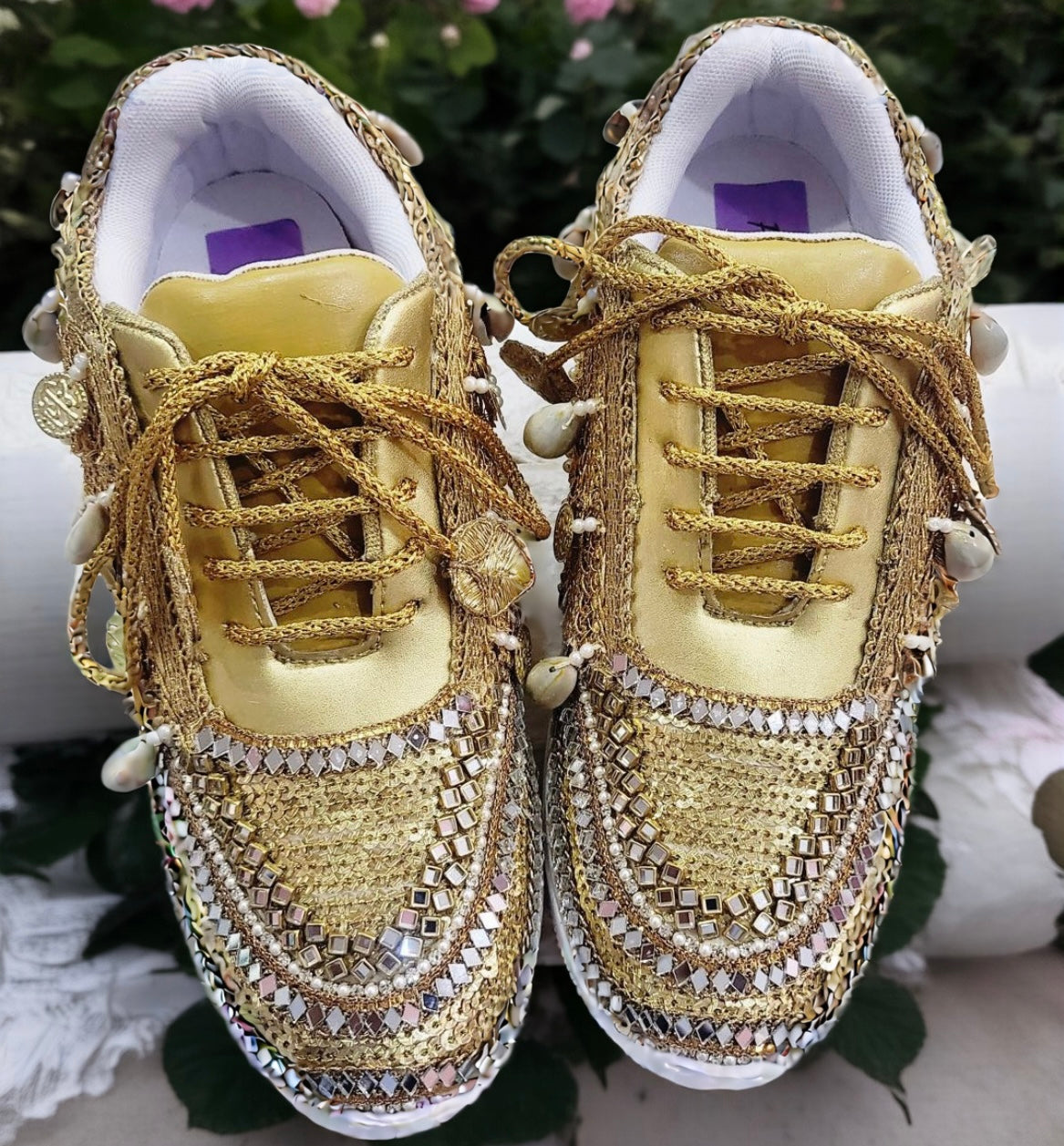 FUNKY N TRENDY gold sneakers for brides / gold sneakers for bridesmaids/ gold sneakers / bridal sneakers / bridesmaid sneakers/ golden hand work sneakers / gold sneakers / embroidered sneakers