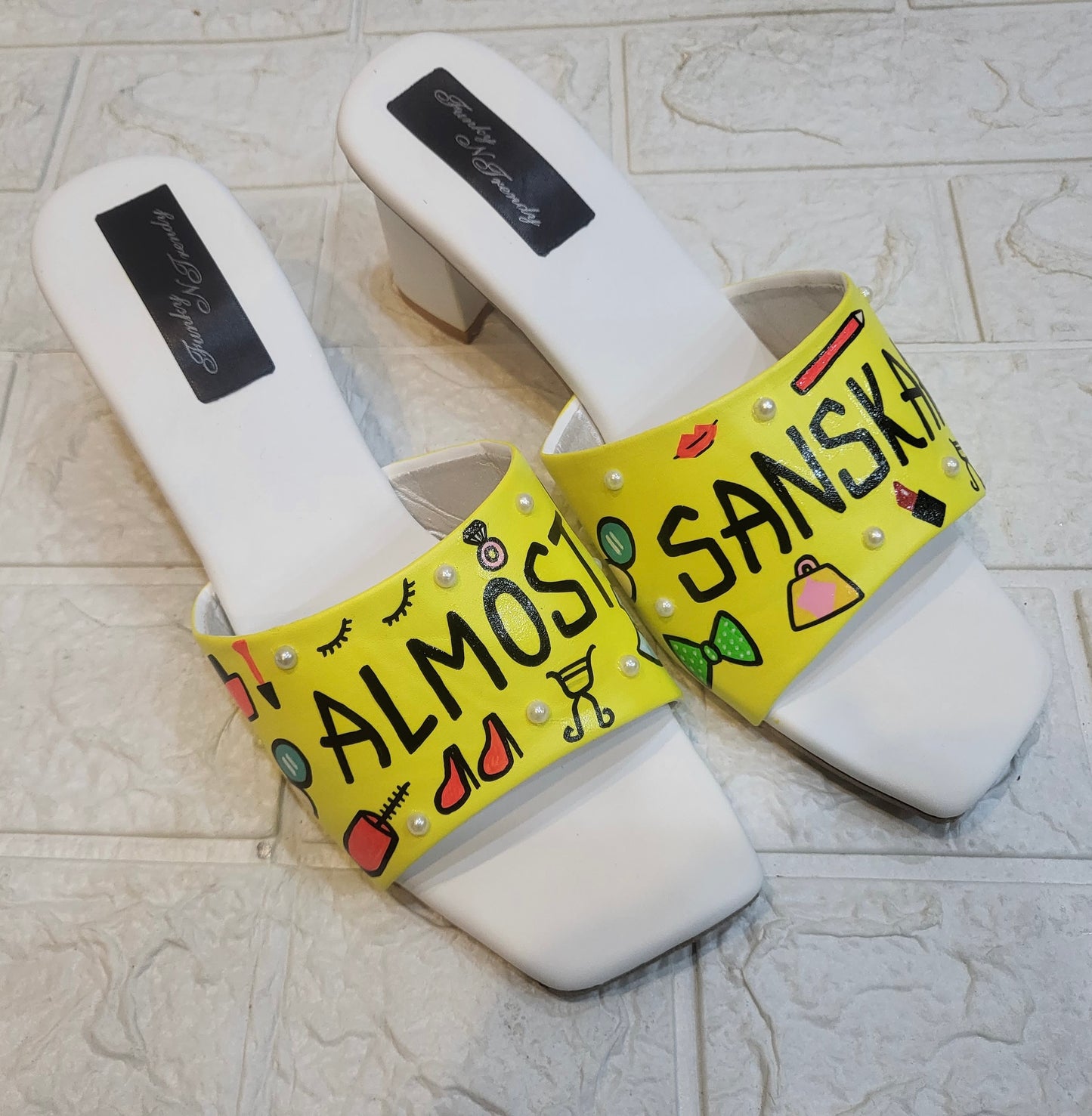 FUNKY N TRENDY hand crafted painted flats / handpainted flats / quirky flats/almost sanskari flats / yellow flats /slids / haldi theme flats