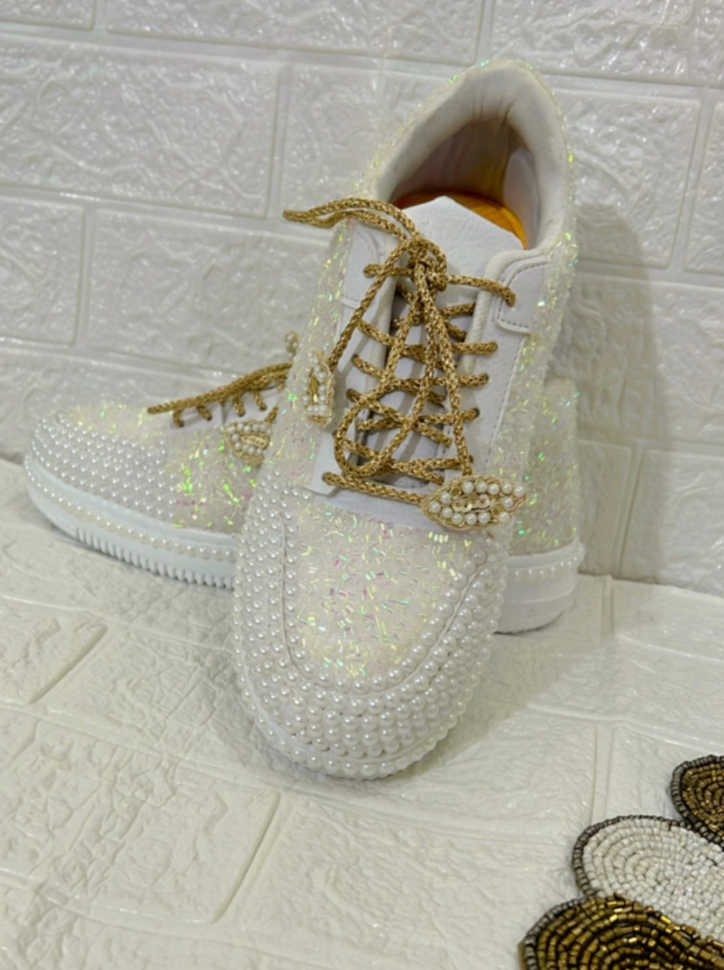 FUNKY N TRENDY ivory white golden sneakers / ivory sneakers / gold sneakers / white sneakers / bridal sneakers