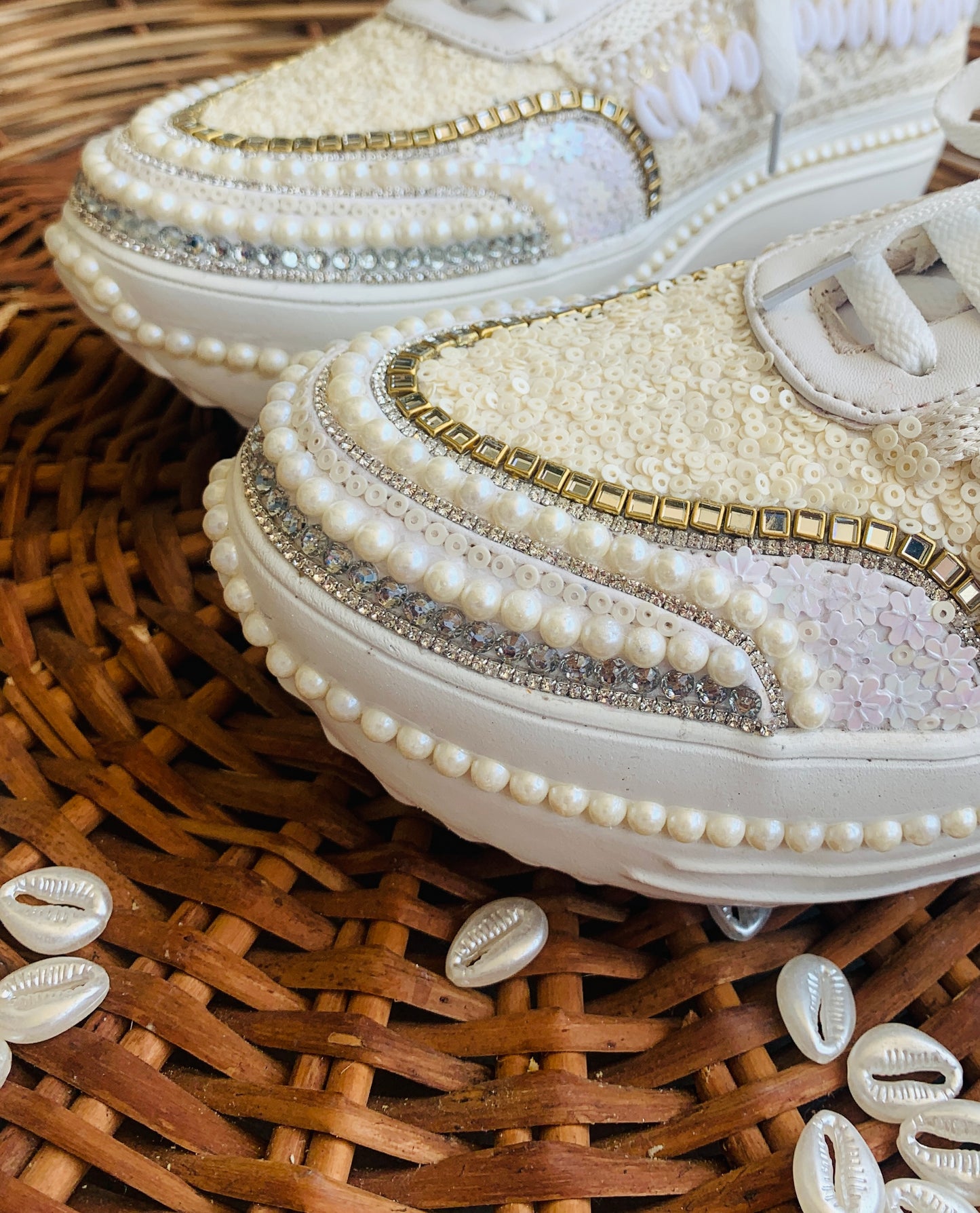 FUNKY N TRENDY ivory minimalistic sneakers with pearl detailing for brides /bridesmaids / sneakers for bridesmaids/ handcrafted sneakers/ sequine sneakers / bridal sneakers / bridesmaid sneakers/ ivory sneakers / minimal shoes