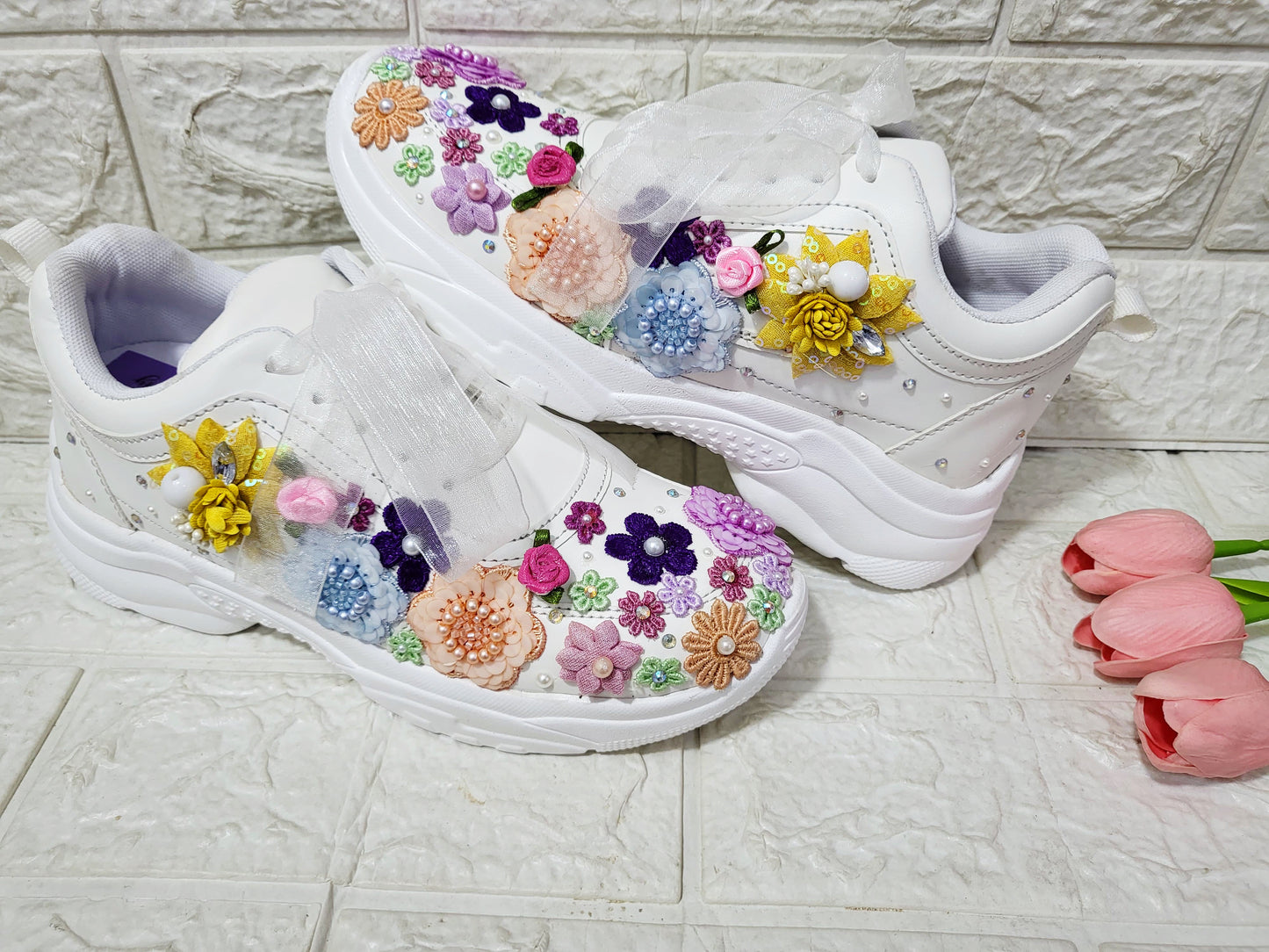 FUNKY N TRENDY multi colored floral theme bridal sneakers / bridesmaid sneakers/floral sneakers / multi color sneakers / versatile sneakers / haldi mehendi sneakers