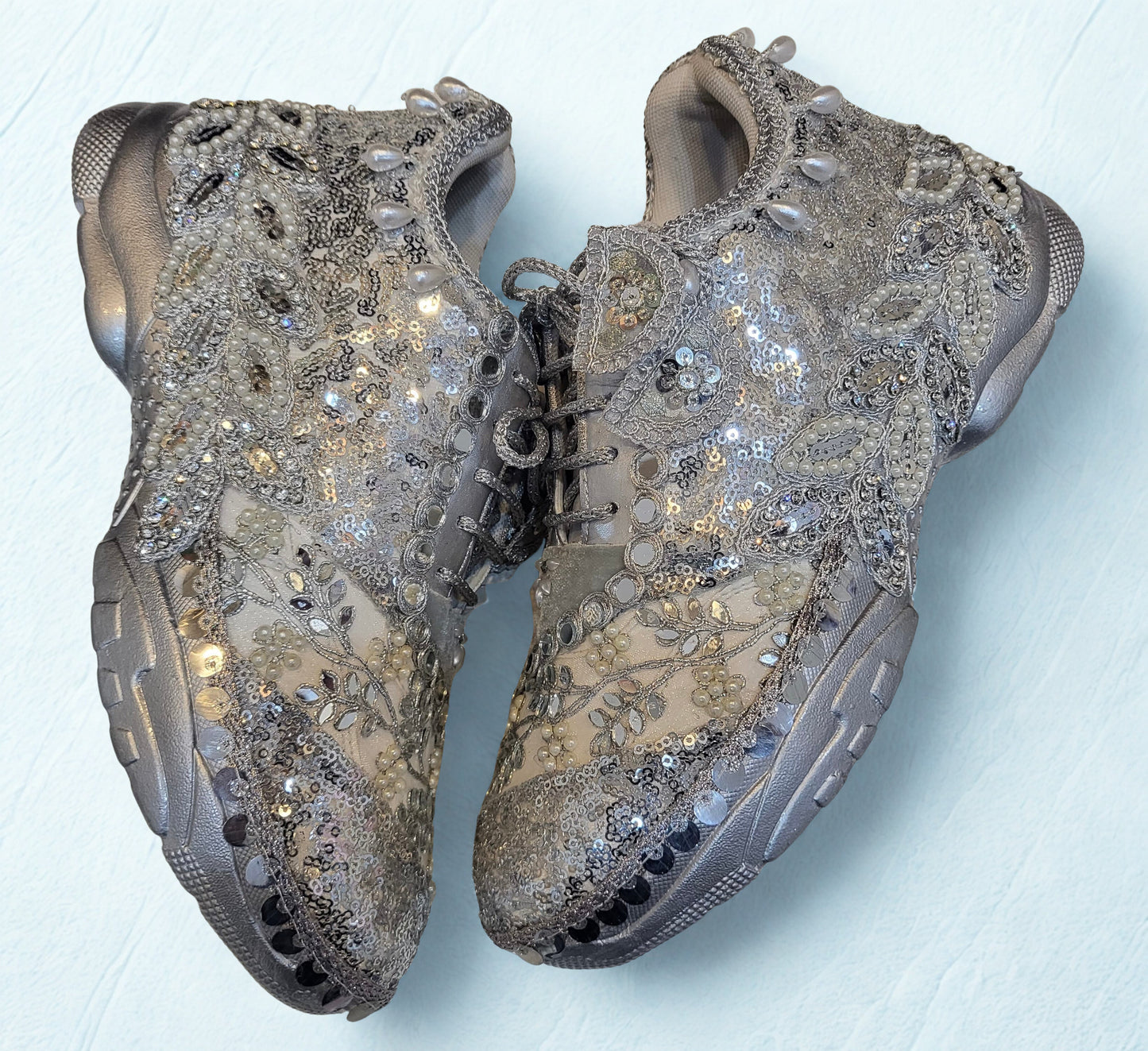 FUNKY N TRENDY hand work bridal sneakers / bridesmaid sneakers/ silver sneakers / silver shoes/mirror sneakers mirror shoes/ bride shoes