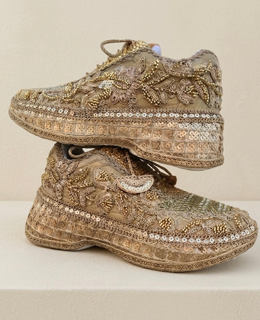 Gold cutdana handwork sneakers- Royal Garden