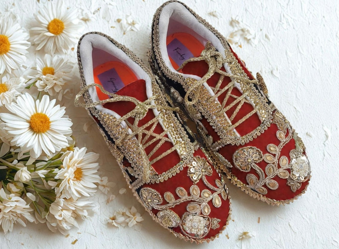 Funky N Trendy Couple sneakers / Red shoes for bride and groom / couple combo