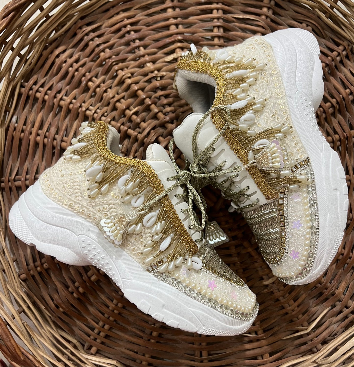 FUNKY N TRENDY gold and silver sneakers for brides / silver sneakers for bridesmaids/ gold sneakers / bridal sneakers / bridesmaid sneakers/ golden hand work sneakers