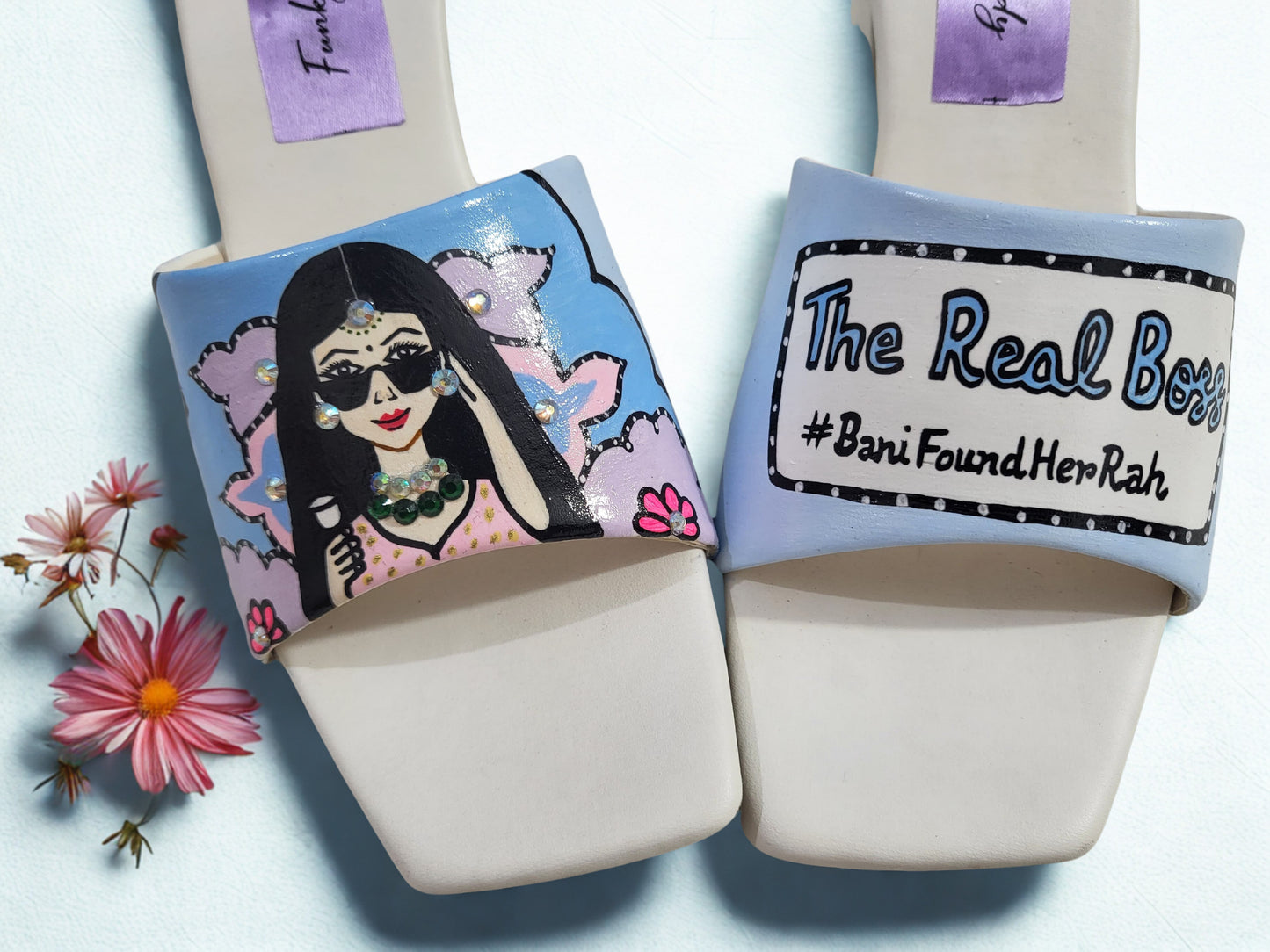 FUNKY N TRENDY hand painted water resistant wedding theme block heels for bride / handpainted heels / quirky heels/ kudi pataka sandals / kudi pataka heels / blue heels/sky blue heels