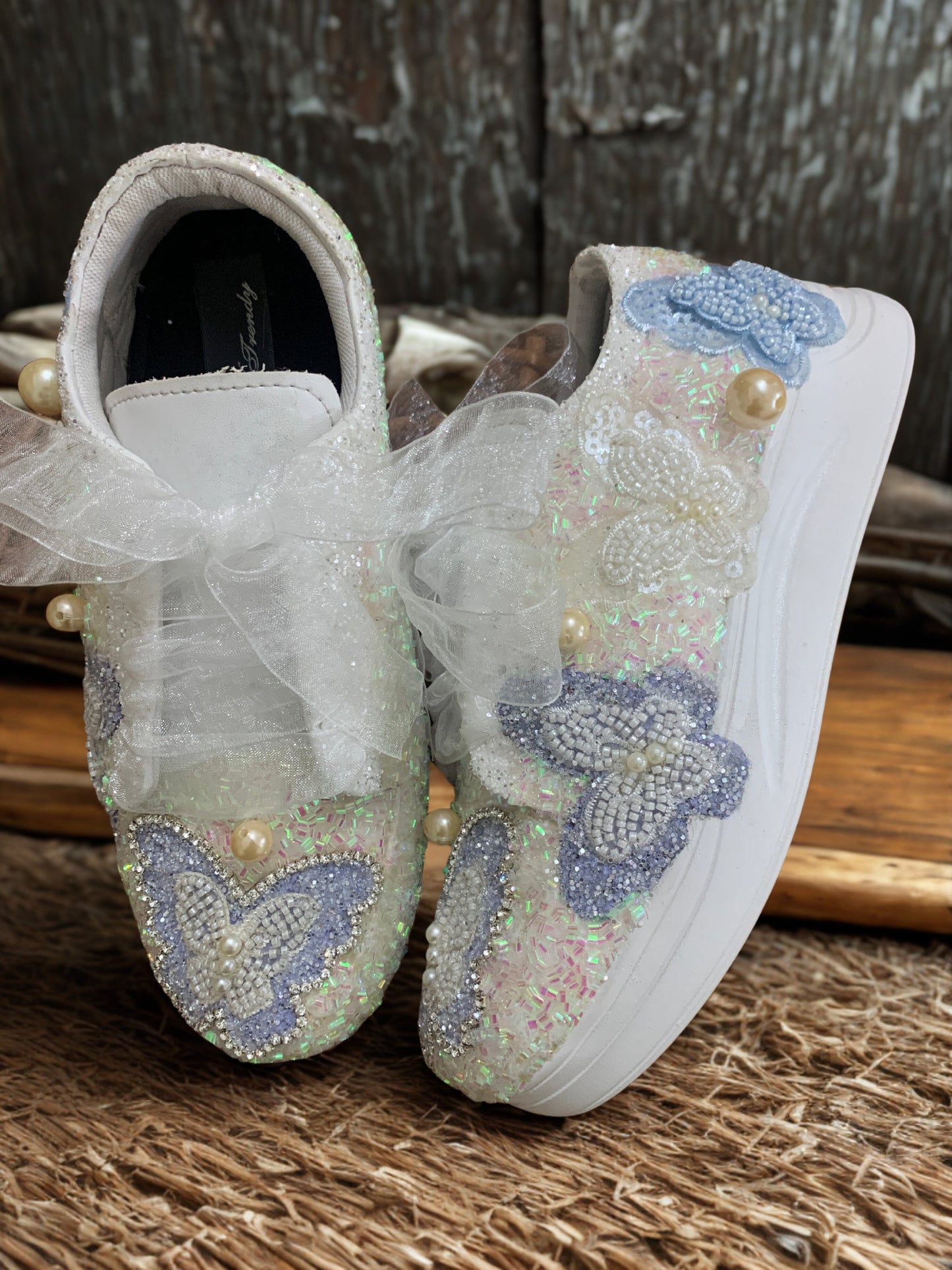 FUNKY N TRENDY butterfly sneakers/ hand work sneakers for brides / bridesmaids