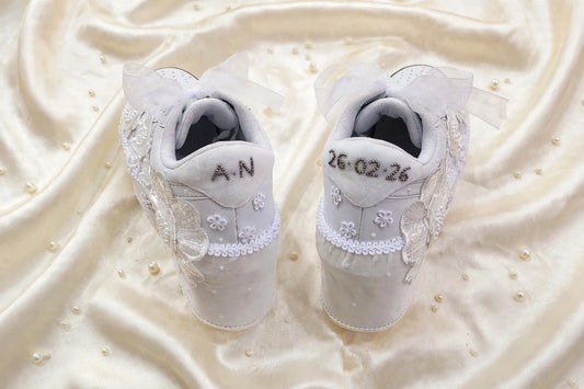 Customized Bridal Sneakers with Name initials / wedding date– Wedding Shoes for Bride/ white sneakers