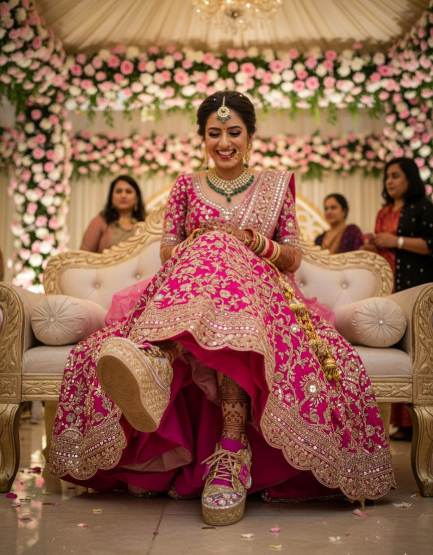 FUNKY N TRENDY Rani pink bridal sneakers wedge sneakers heeled sneakers