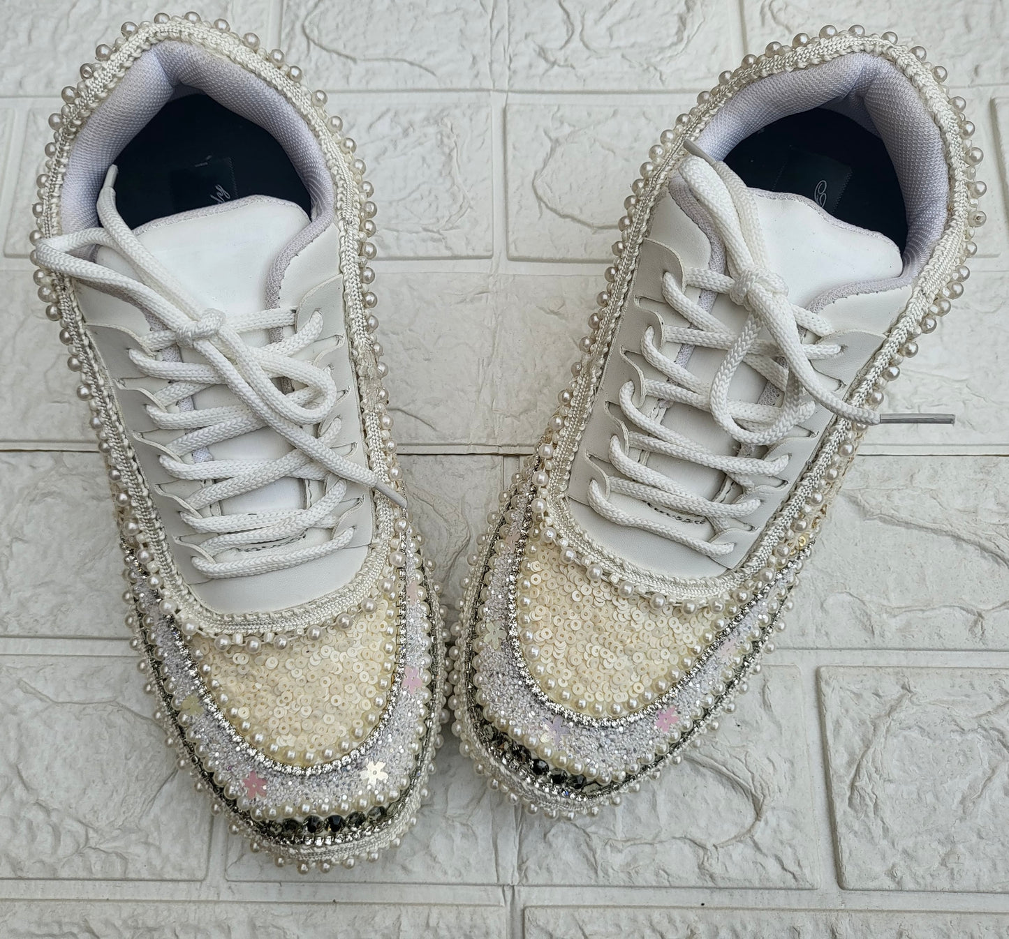 Funky N Trendy ivory / off white embroidery work bridal sneakers/ bridesmaid sneaker / hancrafted sneakers / gold sneakers / golden sneakers/ white sneakers / white shoes