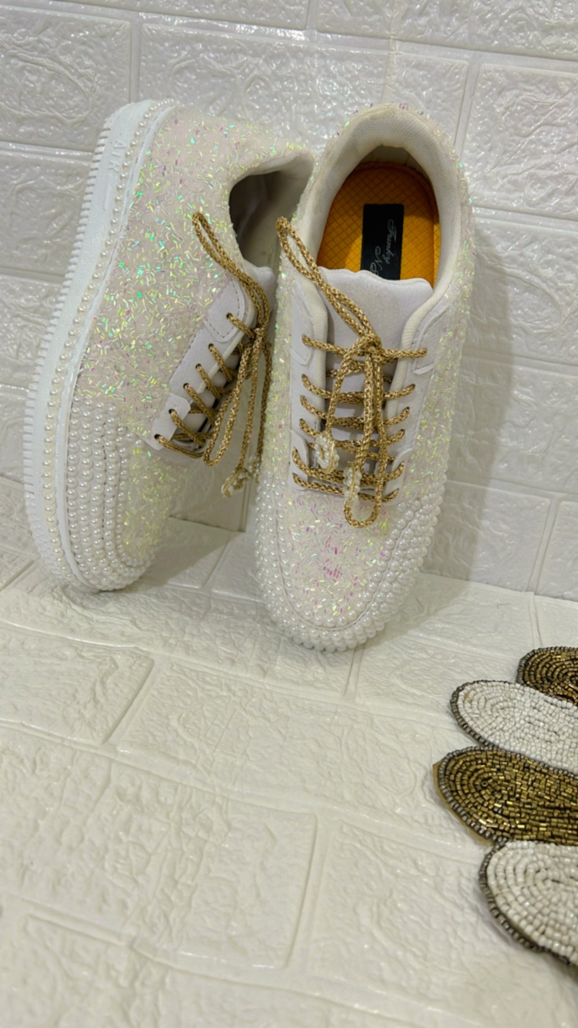 FUNKY N TRENDY ivory white golden sneakers / ivory sneakers / gold sneakers / white sneakers / bridal sneakers