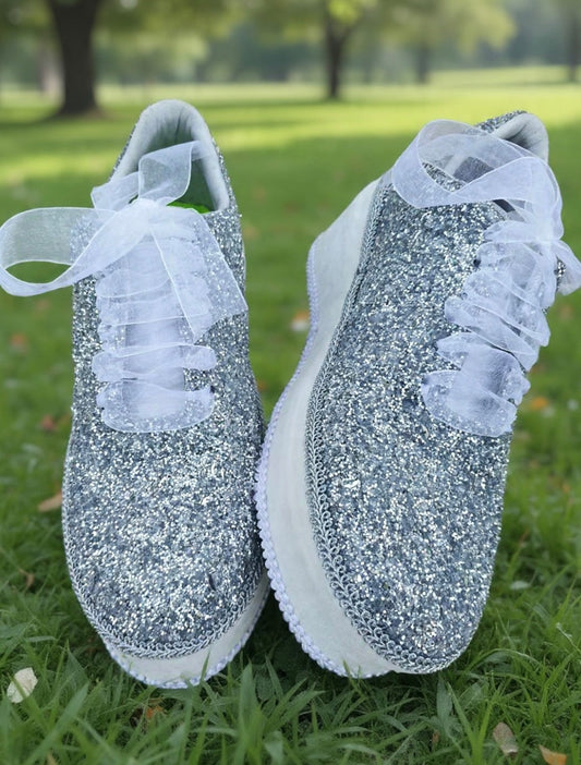 Silver Glitter Platform Bridal Sneakers – Handmade Luxury Wedding Shoes for Brides