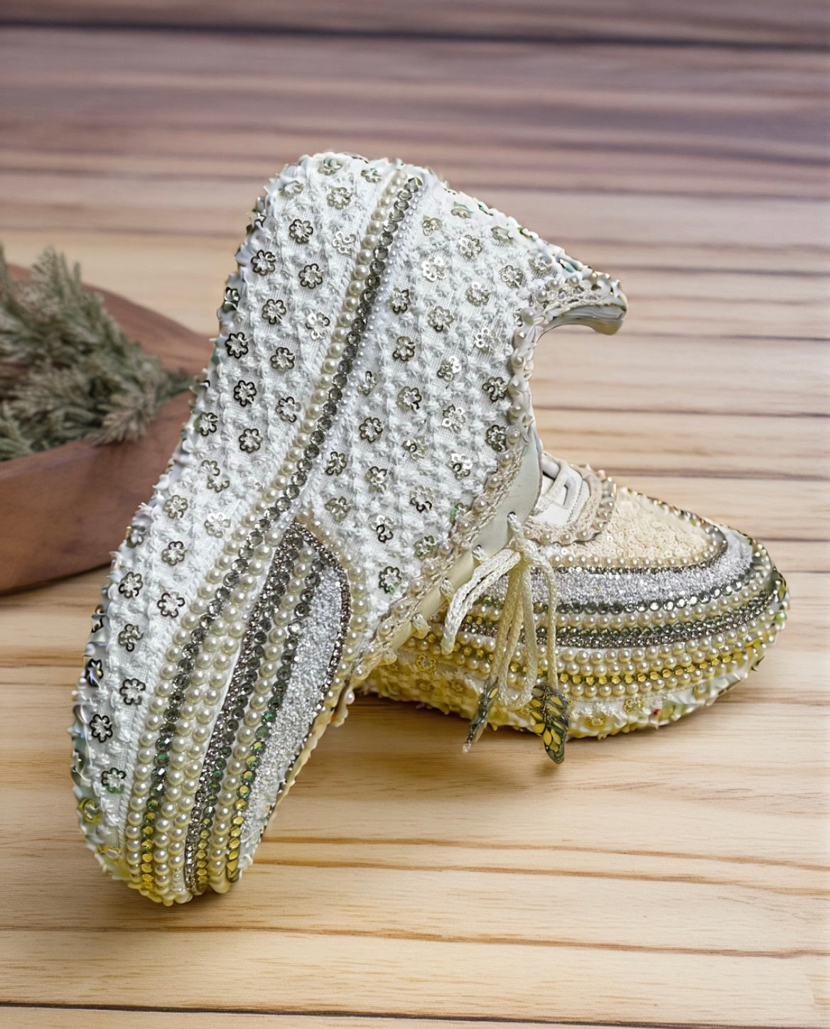 Funky N Trendy Ivory Magic Bridal Sneakers – Custom Bead Detailing- handcrafted beauty