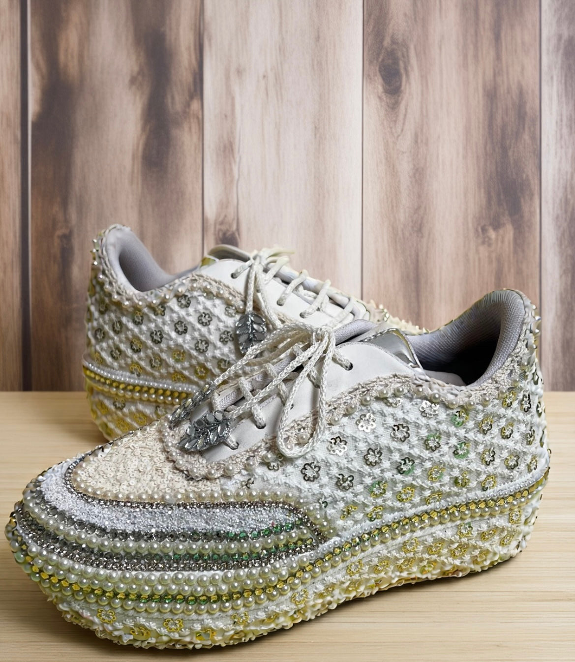 Funky N Trendy Ivory Magic Bridal Sneakers – Custom Bead Detailing- handcrafted beauty