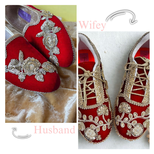 Funky N Trendy Couple sneakers / Red shoes for bride and groom / couple combo